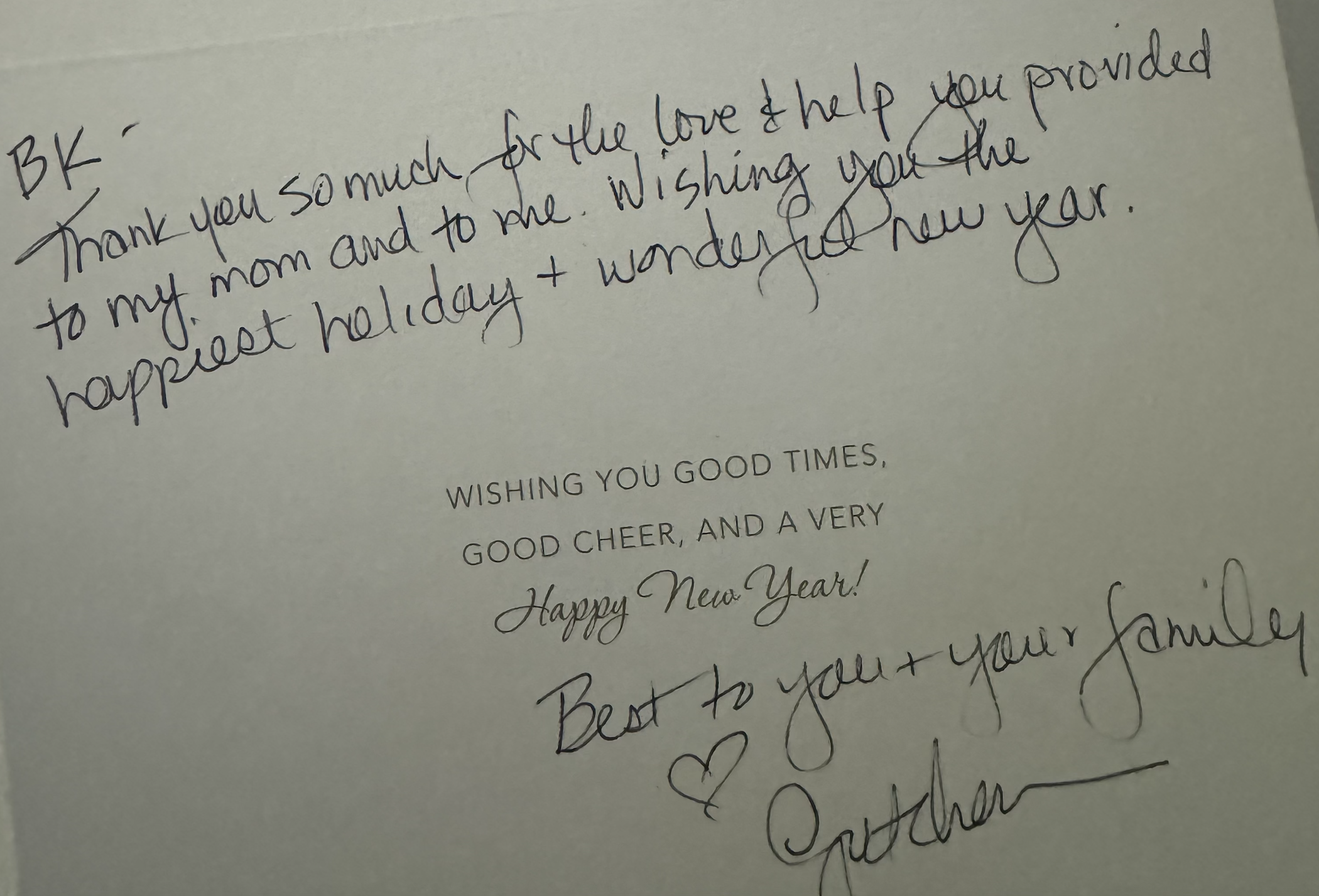 Thank you note from BK